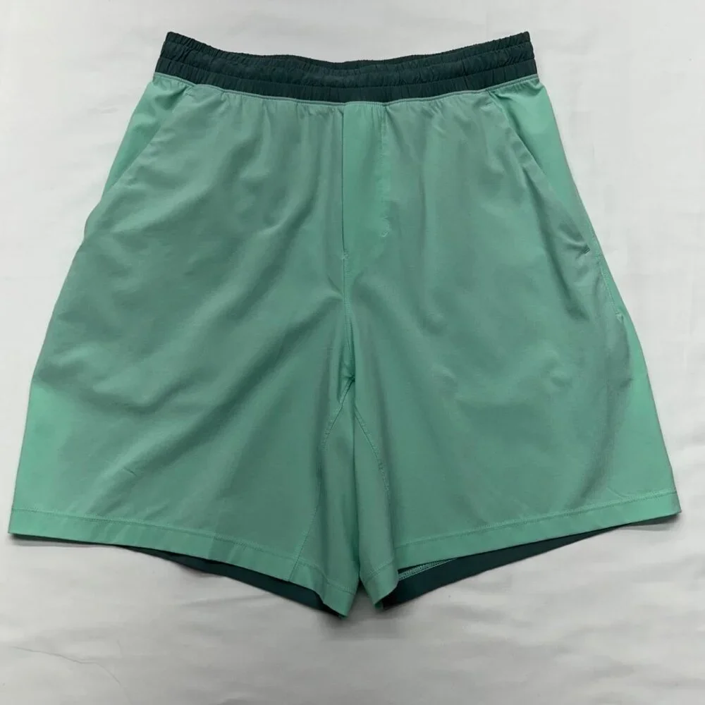 LULULEMOM Men's Pace Breaker Training Shorts S Light Green Pockets 7